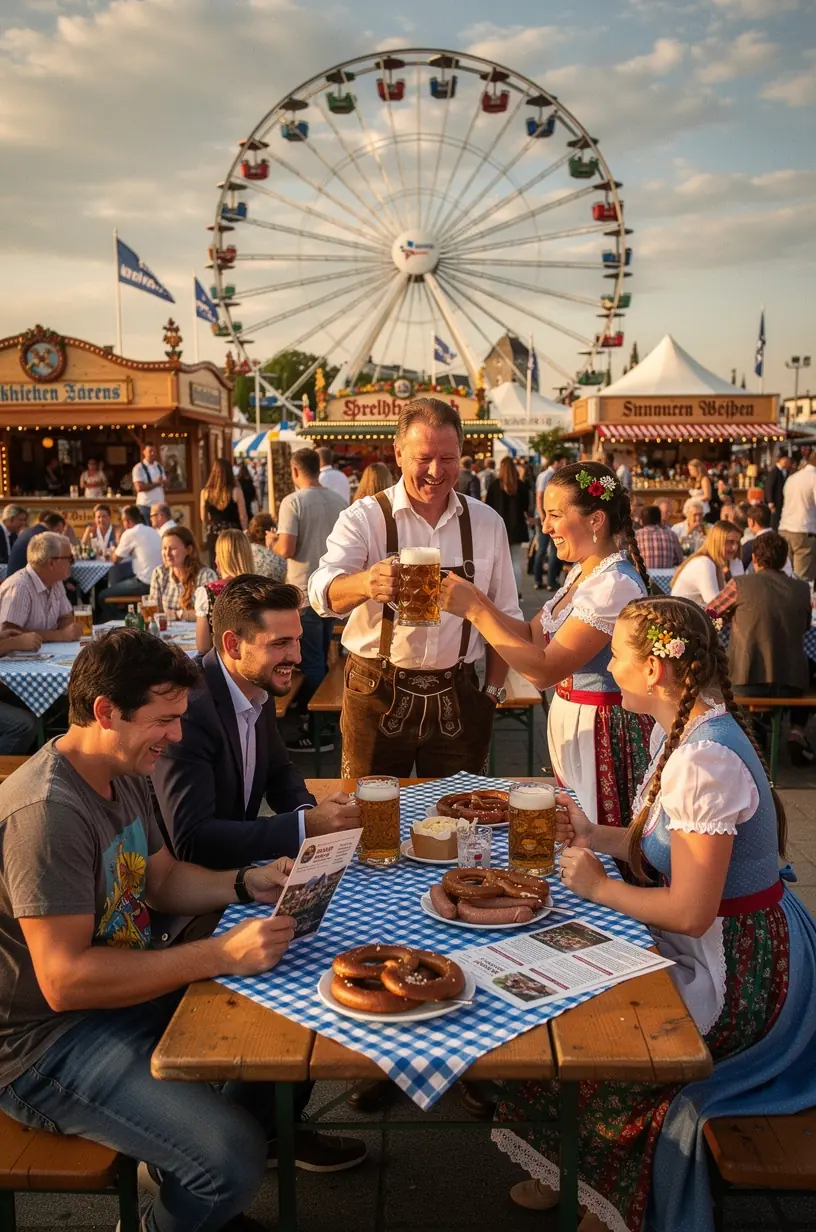 Ein Überblicksbild zeigt Tickets, Reisepässe und Unterkunftsschlüssel für eine Kulturfestivalreise in Deutschland.