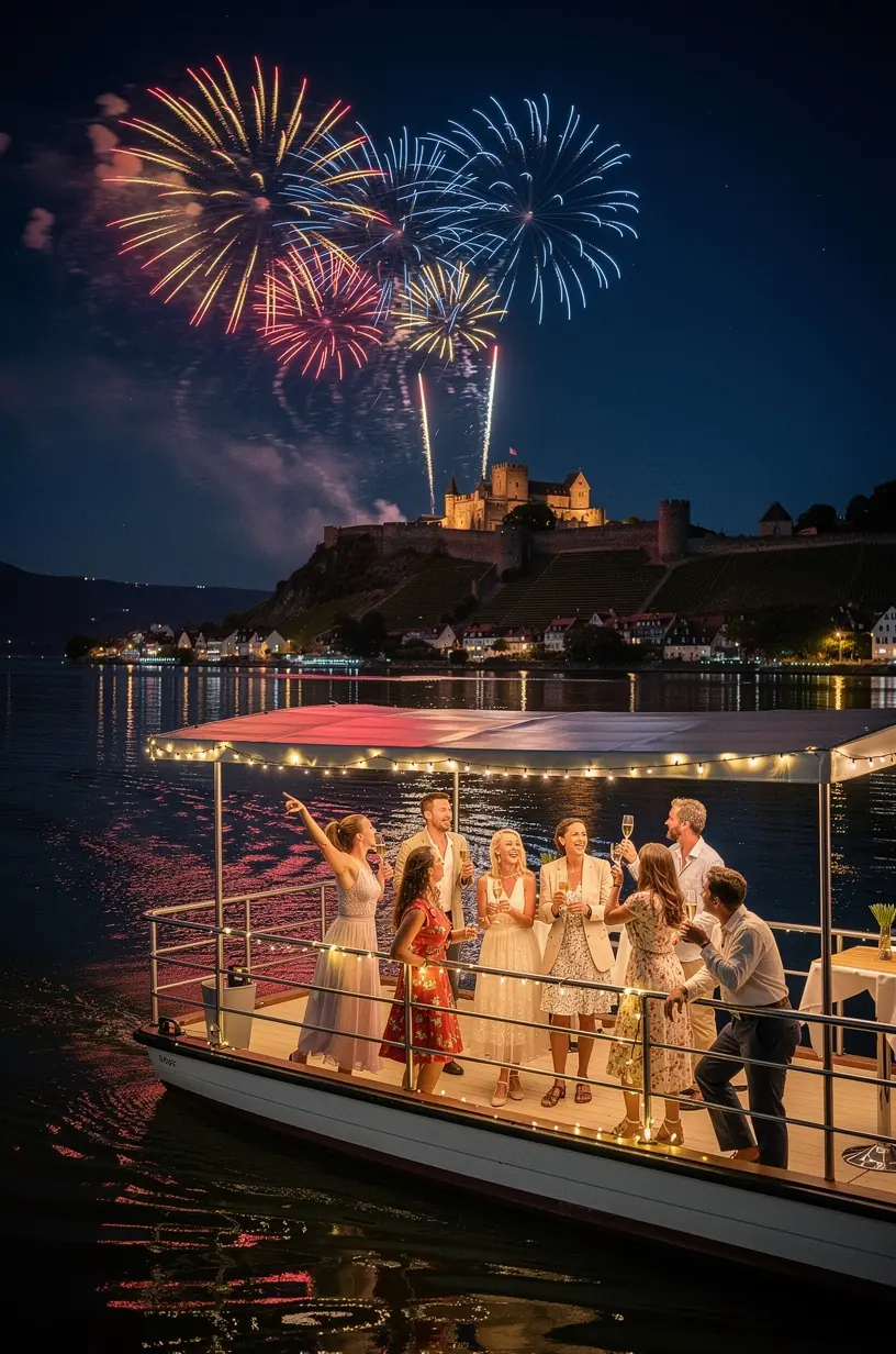 Touristen buchen über eine Reiseagentur ein Komplettpaket für ein deutsches Kulturfestival mit Unterkunft und Tickets.